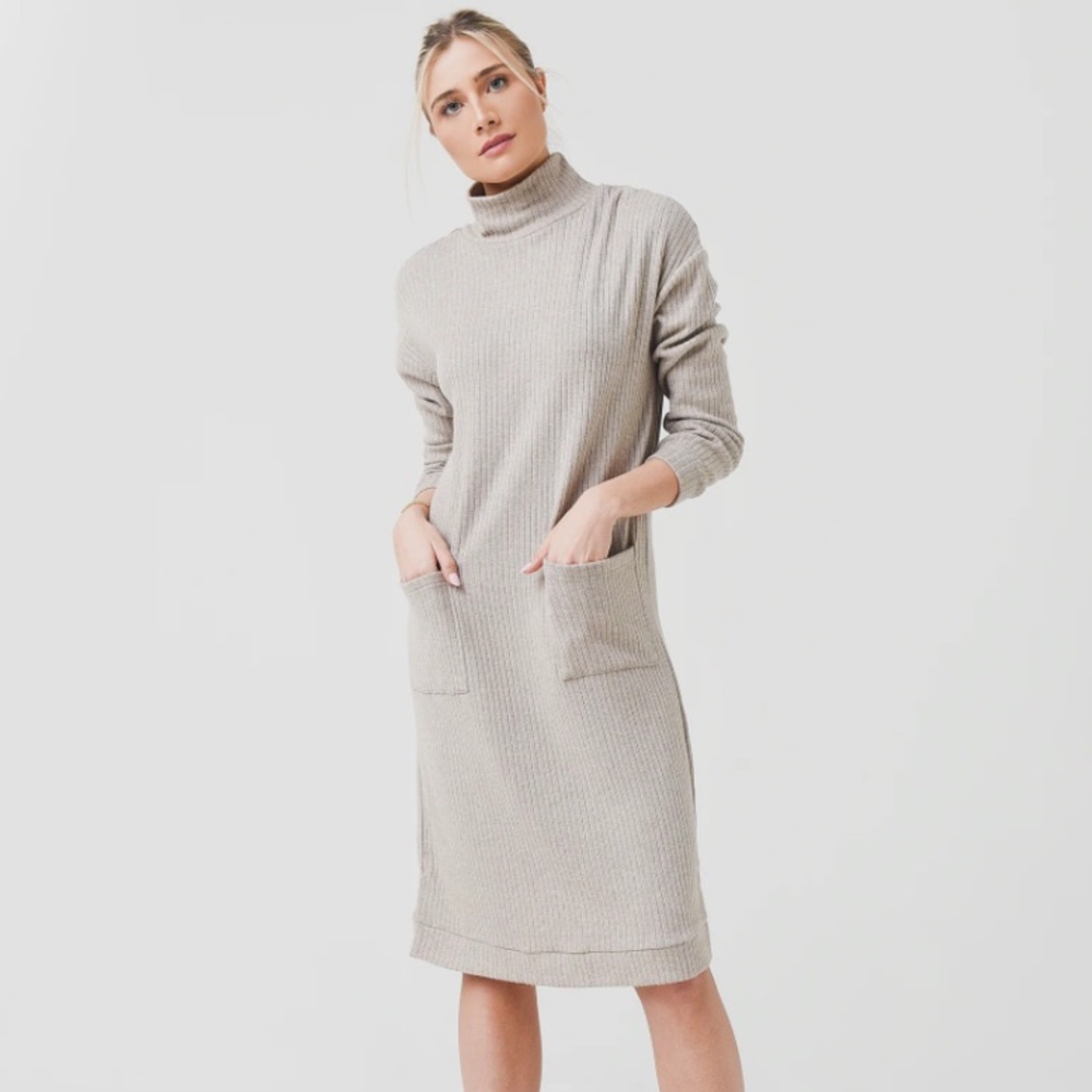 NWT BB Dakota Steve Madden Heather Toffee Ribbed Mock-neck Sweater Dress Pockets